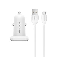 Auton laturiBorofone BZ12 USB + microUSB (2.4A) valkoinen hinta ja tiedot | Puhelimen laturit | hobbyhall.fi