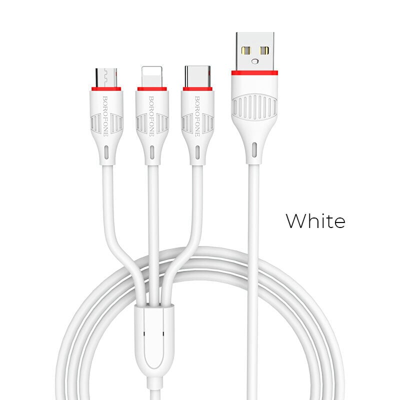 Kaapeli USB Borofone BX17 3in1 microUSB-Lightning-Type-C valkoinen hinta ja tiedot | Puhelinkaapelit | hobbyhall.fi