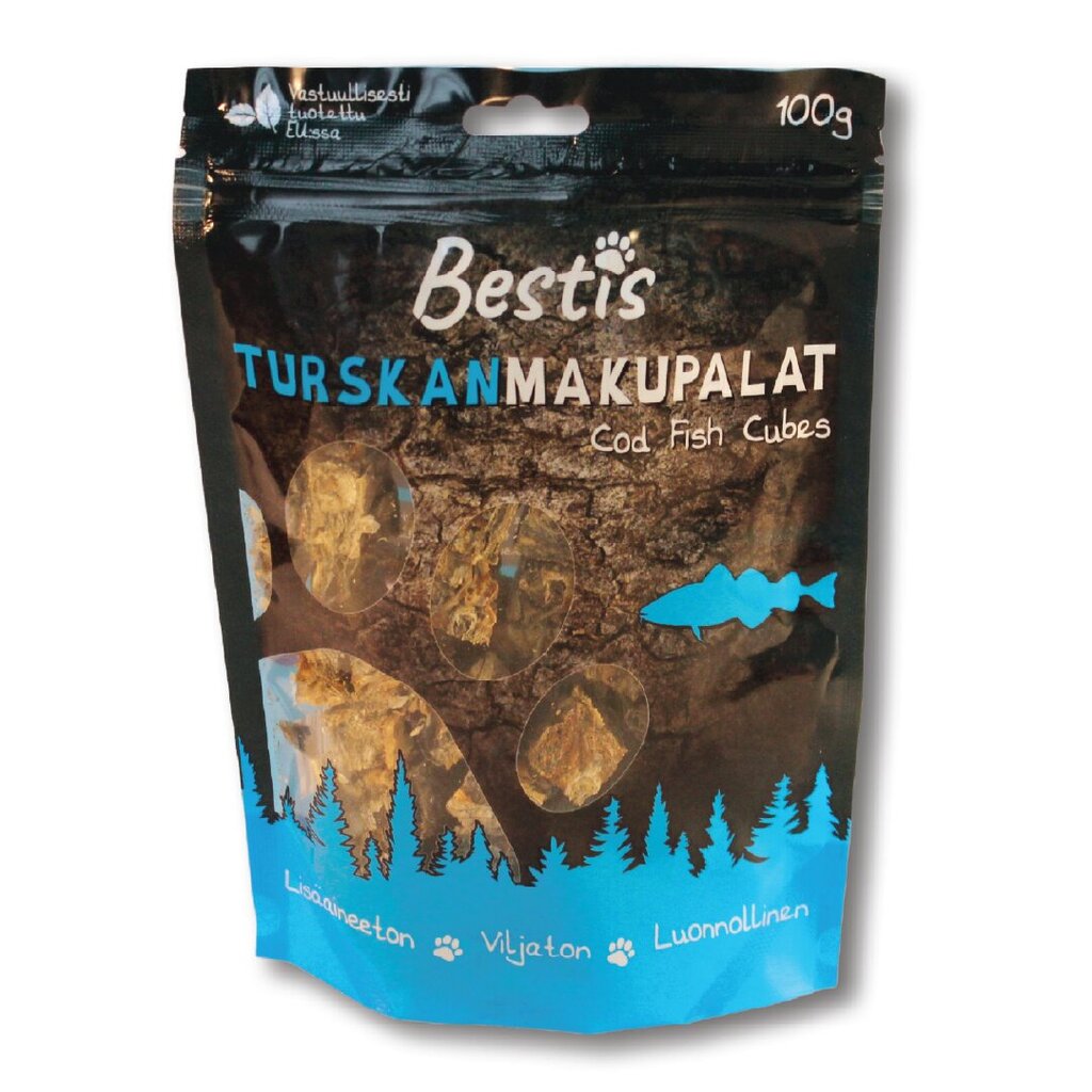 Bestis luonnolliset turskan makupalat koirille, 100g hinta ja tiedot | Koiran herkut | hobbyhall.fi