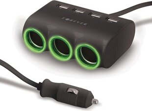 Auton pistorasian jakaja Forever CSS-05 3 in 1 with 4 USB ja 3x12V portit hinta ja tiedot | Puhelimen laturit | hobbyhall.fi