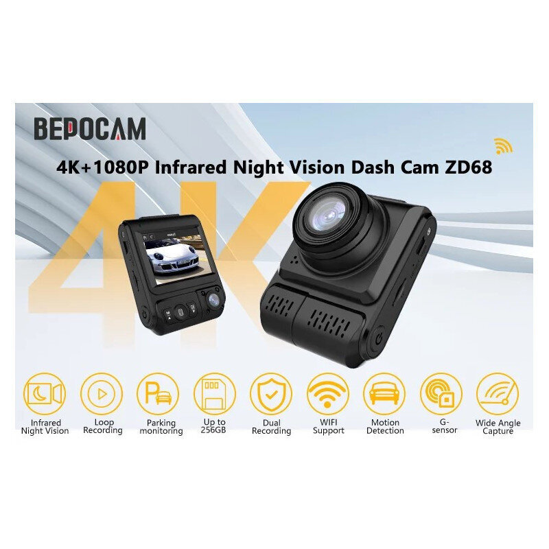 BEPOCAM ZD68 Autovideonauhuri 4K+1080P hinta ja tiedot | Autokamerat | hobbyhall.fi