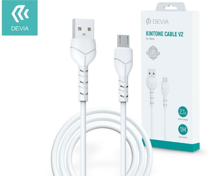 Kaapeli USB Devia Kintone microUSB 1.0 m valkoinen 5V 2.1 A hinta ja tiedot | Puhelinkaapelit | hobbyhall.fi