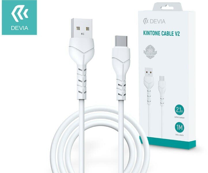 Kaapeli USB Devia Kintone Type-C 1.0 m valkoinen 5V 2.1 A hinta ja tiedot | Puhelinkaapelit | hobbyhall.fi