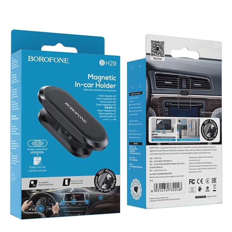Autopuhelinteline Borofone BH29 keskikonsoliin, magneettinen kiinnitys, musta hinta ja tiedot | Puhelintelineet | hobbyhall.fi