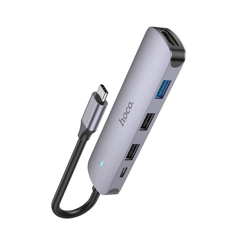 Adapteri Hoco HB27 Type-C Multi-Function Converter HDMI+USB3.0+USB2.0*2+PD harmaa hinta ja tiedot | Adapterit | hobbyhall.fi