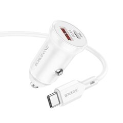 Car charger Borofone BZ18A USB-A/Type-C PD20W+QC3.0 + Type-C white hinta ja tiedot | Puhelimen laturit | hobbyhall.fi