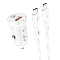 Car charger Borofone BZ18A USB-A/Type-C PD20W+QC3.0 + Type-C white hinta ja tiedot | Puhelimen laturit | hobbyhall.fi