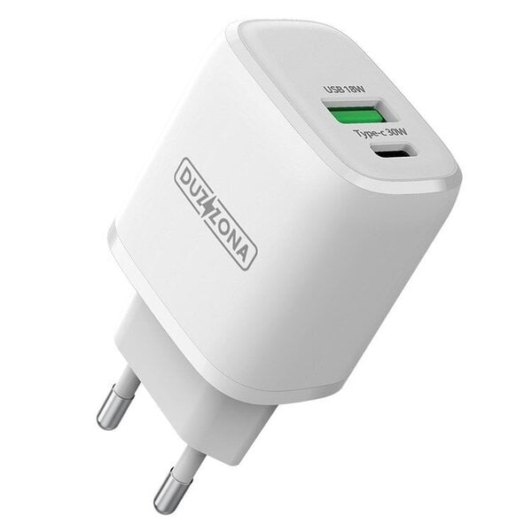 Laturi DUZZONA T2 30W 1xUSB, 1xType-C valkoinen