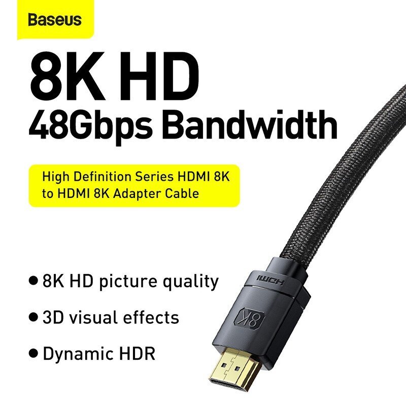 Videokaapeli Baseus High Definition 8K HDMI 1.5m WKGQ040101 hinta ja tiedot | Kaapelit ja adapterit | hobbyhall.fi