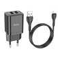 Laturi Hoco N25 2xUSB-A (2.1 A) + Lightning musta hinta ja tiedot | Puhelimen laturit | hobbyhall.fi