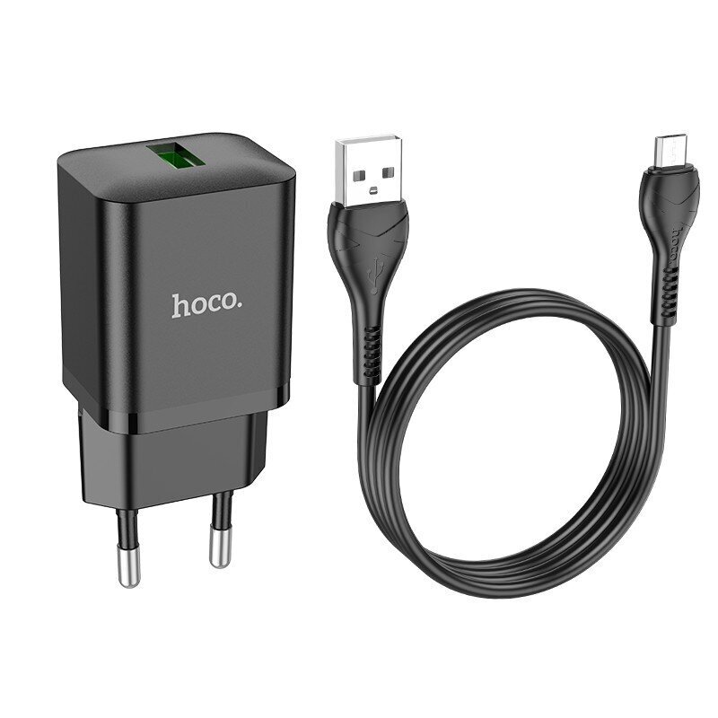 Laturi Hoco N26 USB-A Quick Lataa 3.0 18W + MicroUSB musta hinta ja tiedot | Puhelimen laturit | hobbyhall.fi
