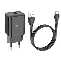 Laturi Hoco N26 USB-A Quick Lataa 3.0 18W + Type-C musta hinta ja tiedot | Puhelimen laturit | hobbyhall.fi