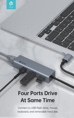 USB-keskitin Devia Leopard Type-C kiinni USB 3.1 + USB3.0*4 harmaa hinta ja tiedot | Devia Tietokoneet ja pelaaminen | hobbyhall.fi