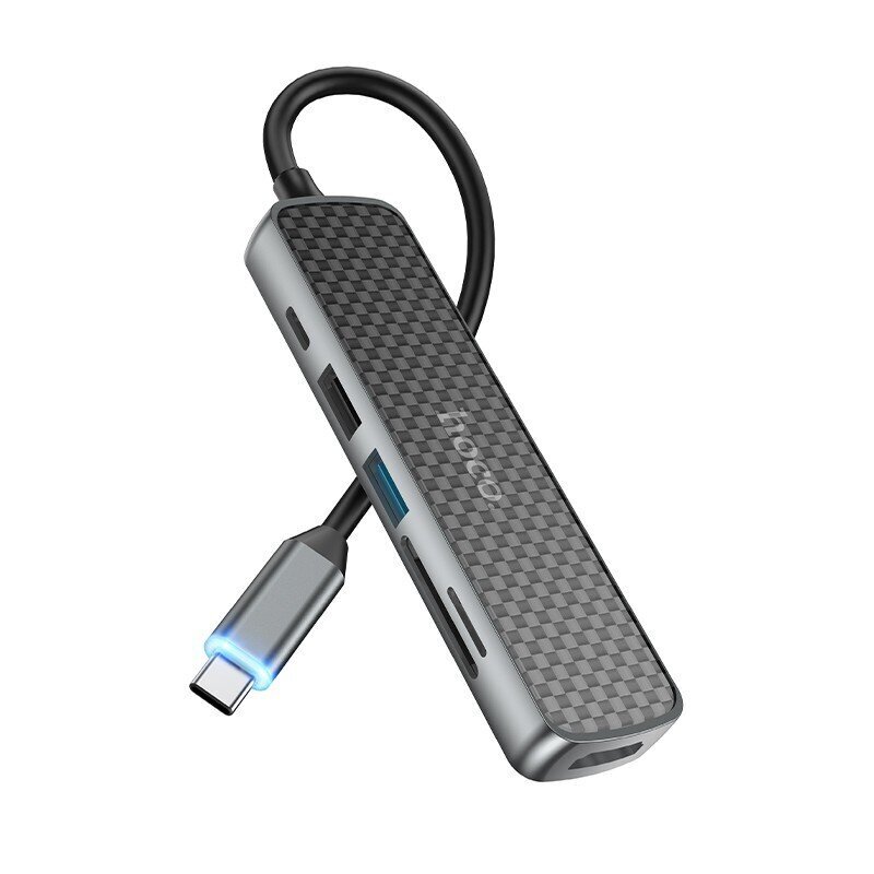 Adapteri Hoco HB24 Easy Display Type-C kiinni HDMI+USB3.0+USB2.0+SD+TF+PD harmaa hinta ja tiedot | Adapterit | hobbyhall.fi