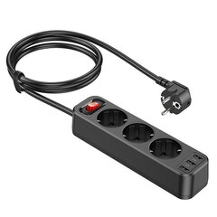 Jatkojohto Hoco NS2 Aura 3 sockets + 3xUSB-A 1.8m musta hinta ja tiedot | Hoco Valaistus ja sähkölaitteet | hobbyhall.fi