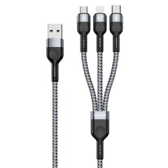 Kaapeli USB DUZZONA A3 3in1 microUSB-Lightning-Type-C 1.2 m harmaa hinta ja tiedot | Puhelinkaapelit | hobbyhall.fi