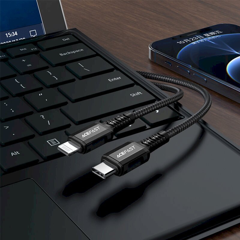 Kaapeli USB Acefast C1-01 MFi PD30W USB-C to Lightning 1.2 m musta hinta ja tiedot | Puhelinkaapelit | hobbyhall.fi