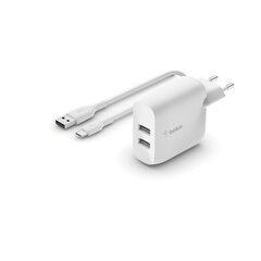 Belkin Boost Lataa Dual USB-A Wall Laturi 24W + USB-A to USB-C Kaapeli valkoinen hinta ja tiedot | Puhelimen laturit | hobbyhall.fi