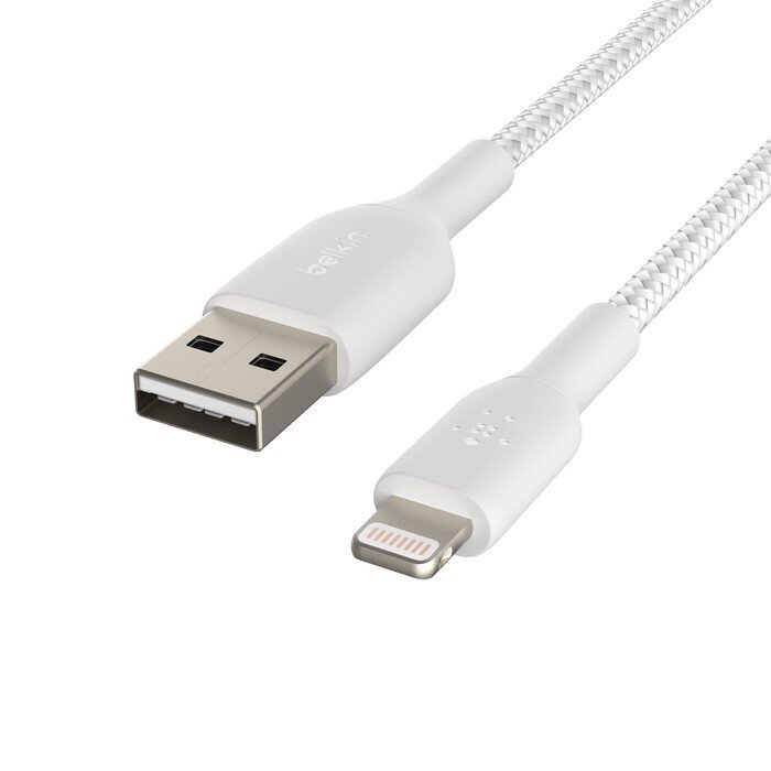 Kaapeli USB Belkin Boost Charge Braided USB-A to Lightning 1.0 m valkoinen hinta ja tiedot | Puhelinkaapelit | hobbyhall.fi