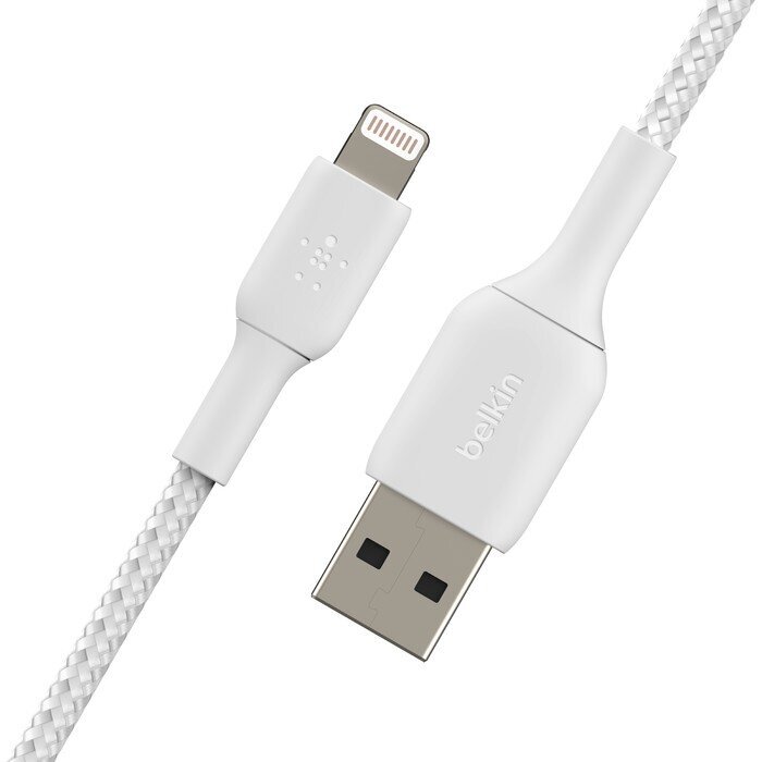 Kaapeli USB Belkin Boost Charge Braided USB-A to Lightning 1.0 m valkoinen hinta ja tiedot | Puhelinkaapelit | hobbyhall.fi