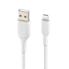 Kaapeli USB Belkin Boost Charge Braided USB-A to Lightning 1.0 m valkoinen hinta ja tiedot | Puhelinkaapelit | hobbyhall.fi