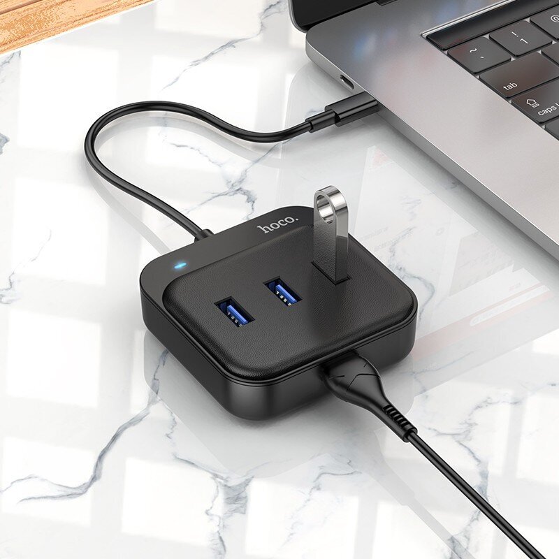 USB-keskitin Hoco HB31 Easy 4-in-1 converter Type-C kiinni 4xUSB3.0 0.2 m musta hinta ja tiedot | Adapterit | hobbyhall.fi