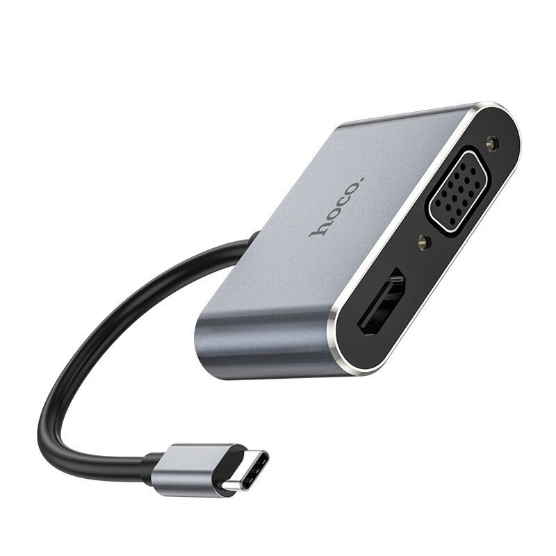 Adapteri Hoco HB30 Type-C kiinni HDMI+VGA+USB-A3.0+Type-C harmaa hinta ja tiedot | Adapterit | hobbyhall.fi