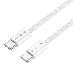 USB cable Borofone BX104 USB-C to USB-C 60W 1.0m white hinta ja tiedot | Puhelinkaapelit | hobbyhall.fi