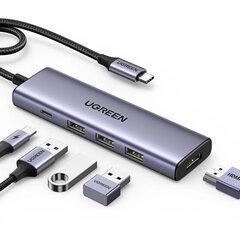 Adapteri Ugreen CM511 USB-C to HDMI 1.4 + 3xUSB-A + USB-C PD100W harmaa hinta ja tiedot | Adapterit | hobbyhall.fi