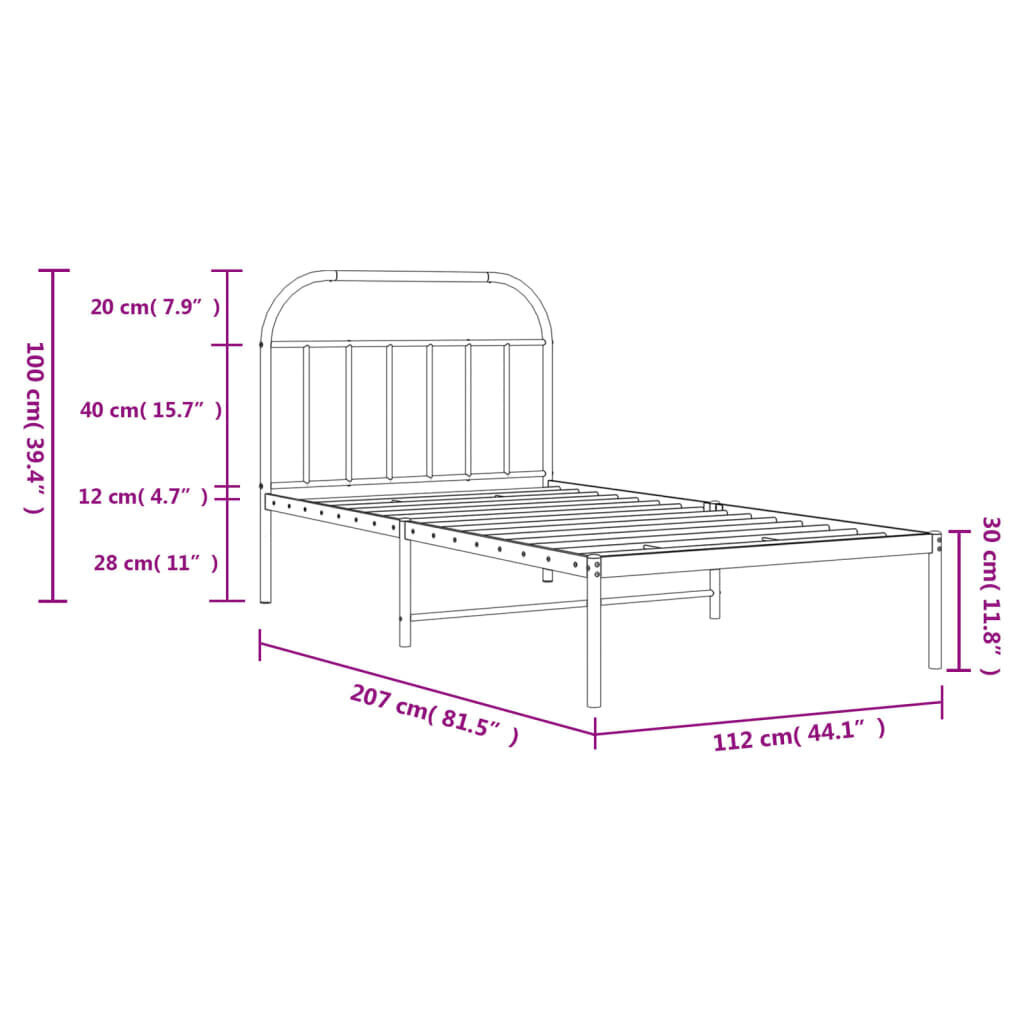 vidaXL Metallinen sängynrunko päädyllä musta 107x203 cm hinta ja tiedot | Sängyt | hobbyhall.fi