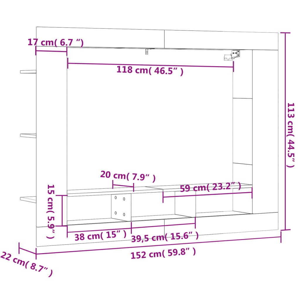 vidaXL TV-taso savutammi 152x22x113 cm tekninen puu hinta ja tiedot | TV-tasot | hobbyhall.fi