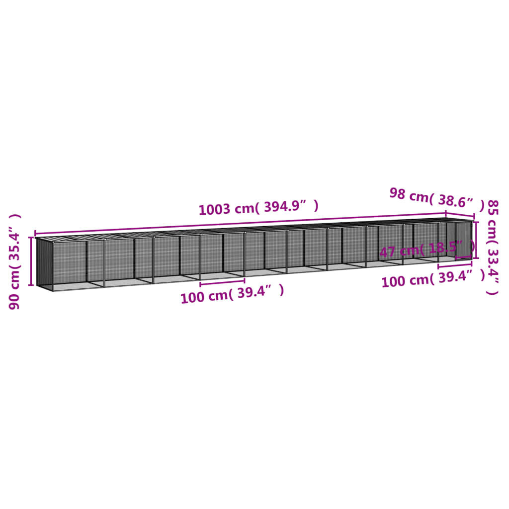 vidaXL Kanahäkki katolla vaaleanharmaa 1003x98x90 cm galvanoitu teräs hinta ja tiedot | Lintulaudat ja lintuhäkit | hobbyhall.fi