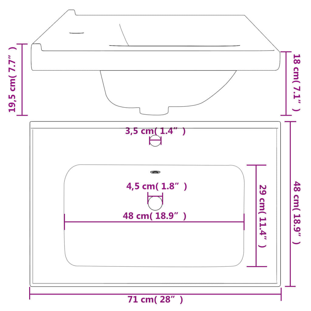 vidaXL Kylpyhuoneen pesuallas valk 71x48x19,5 cm suorakaide keraaminen hinta ja tiedot | Pesualtaat | hobbyhall.fi