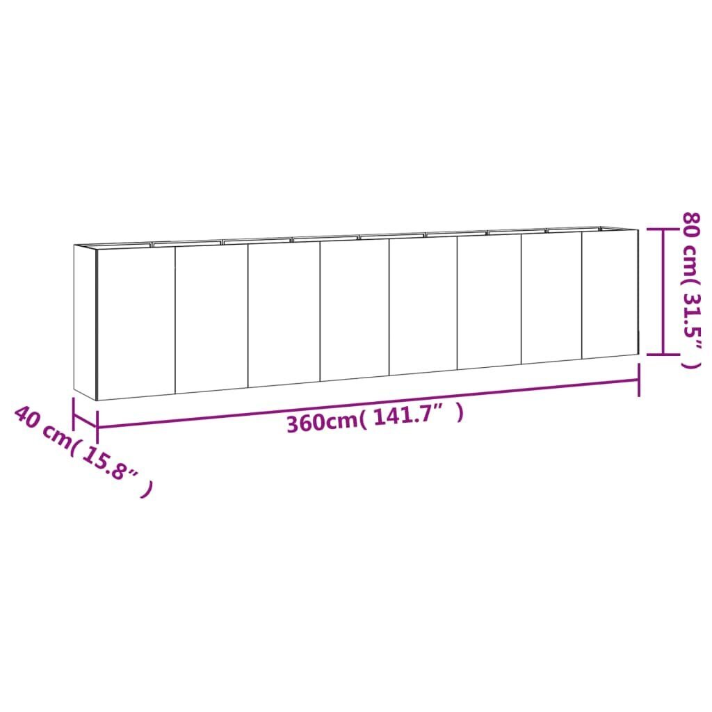 vidaXL Korotettu kukkalaatikko 360x40x80 cm Corten teräs hinta ja tiedot | Kukkalaatikot | hobbyhall.fi