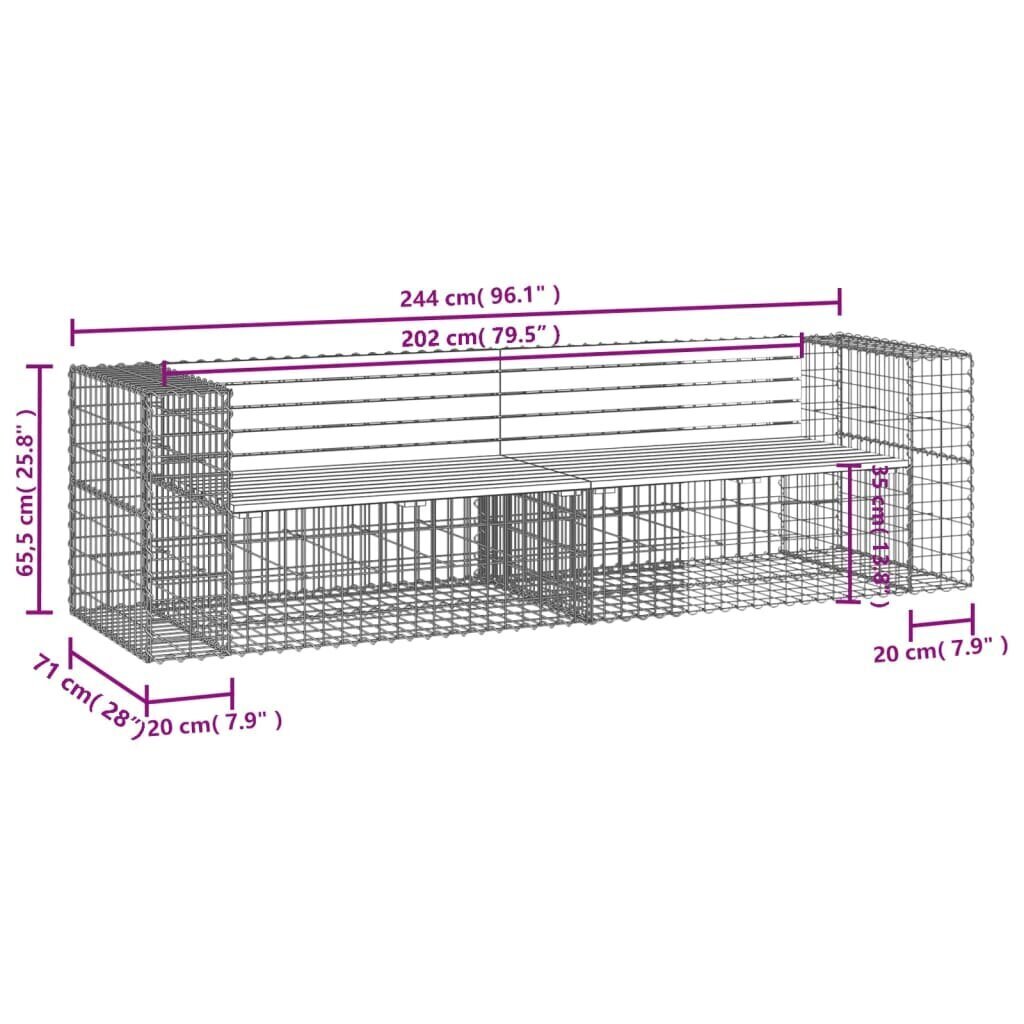 vidaXL Puutarhapenkki kivikori tyyli 244x71x65,5 cm täysi mänty hinta ja tiedot | Puutarhapenkit | hobbyhall.fi