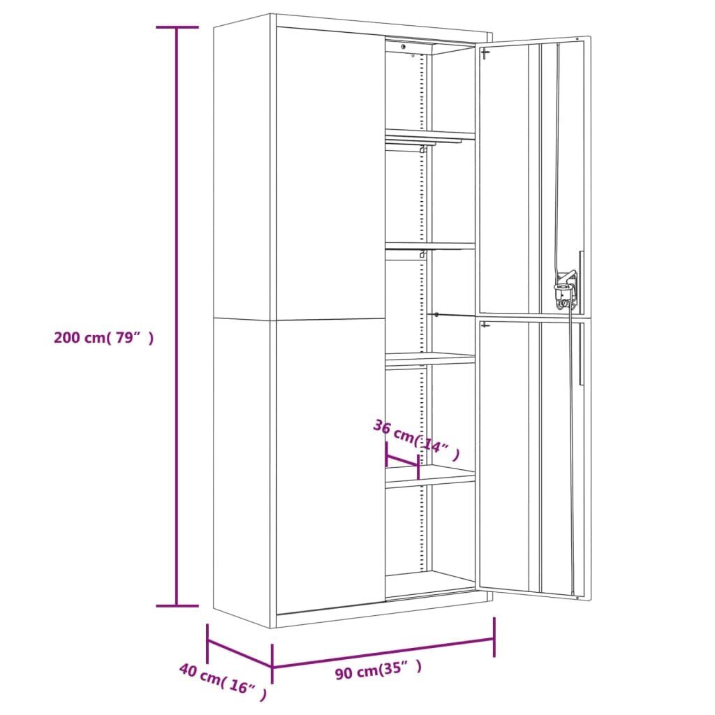 vidaXL Arkistokaappi musta 90x40x200 cm teräs hinta ja tiedot | Olohuoneen kaapit ja lipastot | hobbyhall.fi