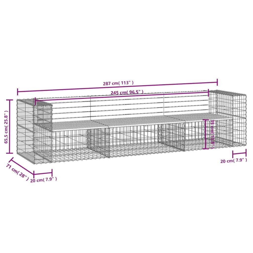 vidaXL Puutarhapenkki kivikori tyyli 287x71x65,5 cm kyllästetty mänty hinta ja tiedot | Puutarhapenkit | hobbyhall.fi