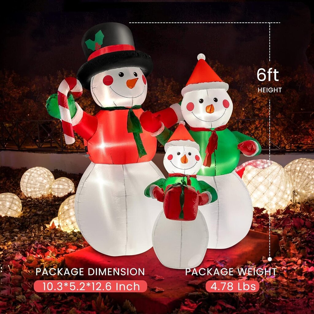 Puhallettavat lumiukot, Electronics-4, 3 kpl, 180 cm hinta ja tiedot | Joulukoristeet | hobbyhall.fi