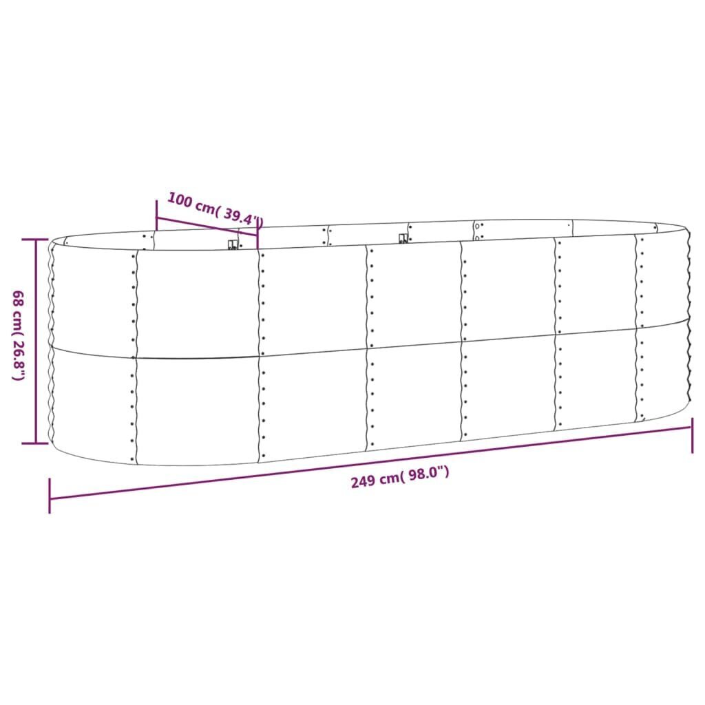 vidaXL Korotettu kukkalaatikko jauhemaalattu teräs 249x100x68cm harmaa hinta ja tiedot | Kukkalaatikot | hobbyhall.fi