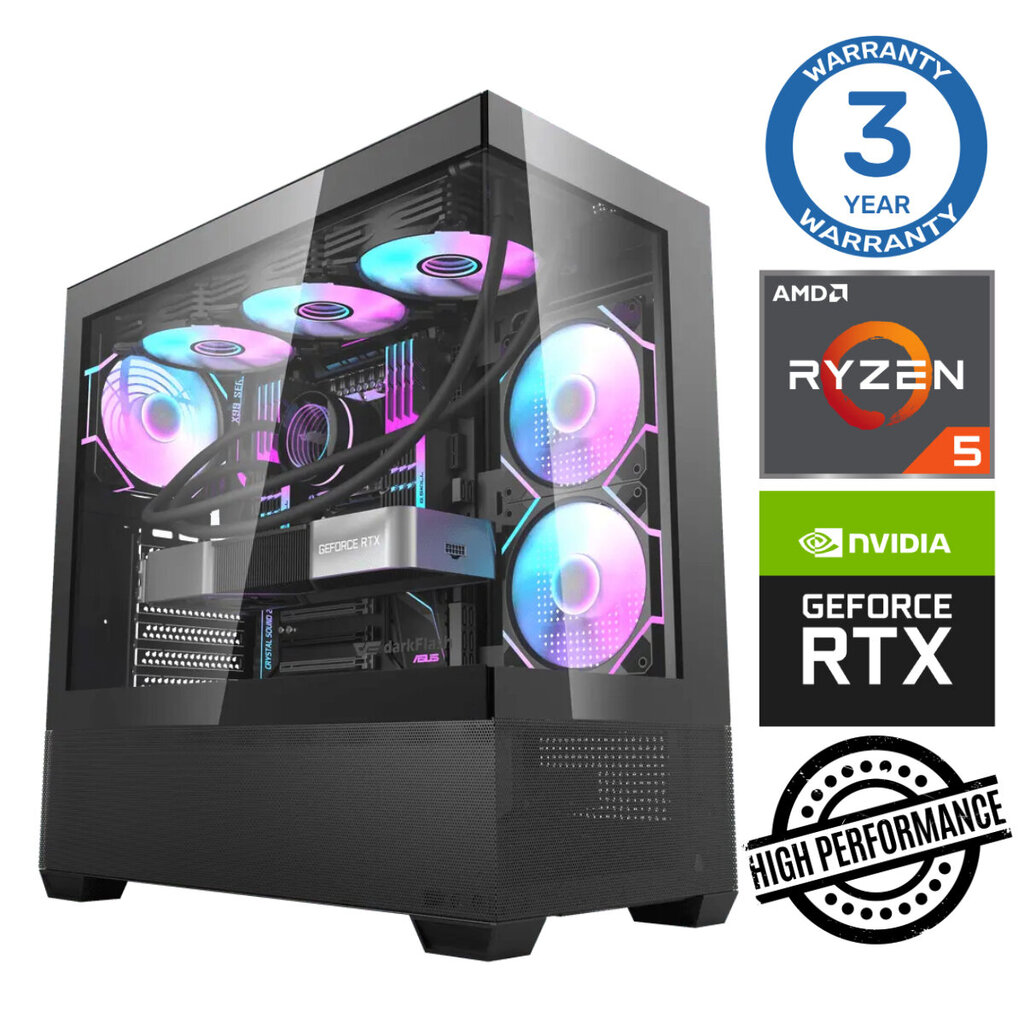 INTOP Ryzen 5 7500F 32GB DDR5 1TB SSD M.2 NVME RTX4070 12GB no-OS hinta ja tiedot | Pöytätietokoneet | hobbyhall.fi