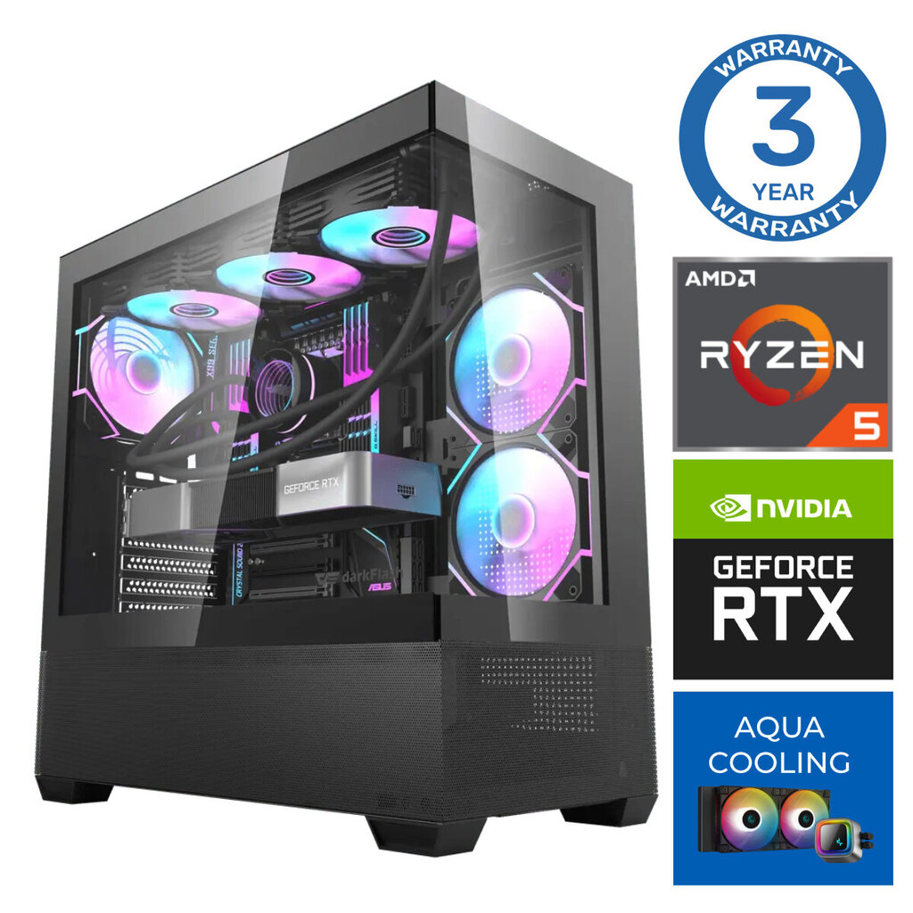 INTOP AQUA Ryzen 5 7600X 32GB DDR5 1TB SSD M.2 NVME+2TB RTX4060Ti 8GB no-OS hinta ja tiedot | Pöytätietokoneet | hobbyhall.fi