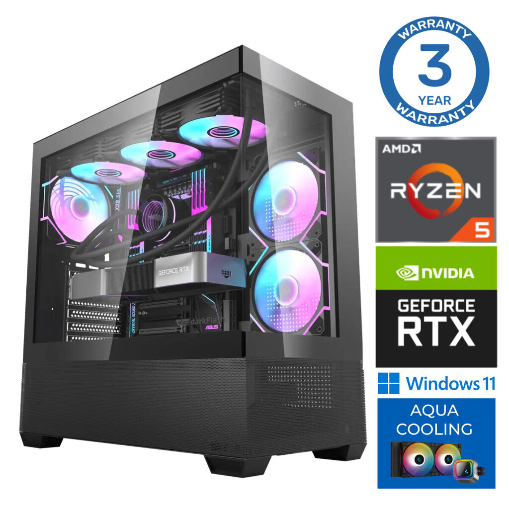 INTOP AQUA Ryzen 5 7600X 64GB DDR5 1TB SSD M.2 NVME RTX4070 12GB WIN11 hinta ja tiedot | Pöytätietokoneet | hobbyhall.fi