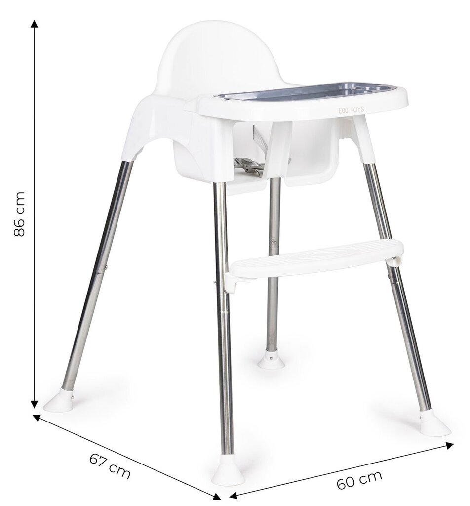 Syöttötuoli, 2in1, tarjottimella ja valjailla, Ecotoys, valkoinen hinta ja tiedot | Syöttötuolit | hobbyhall.fi