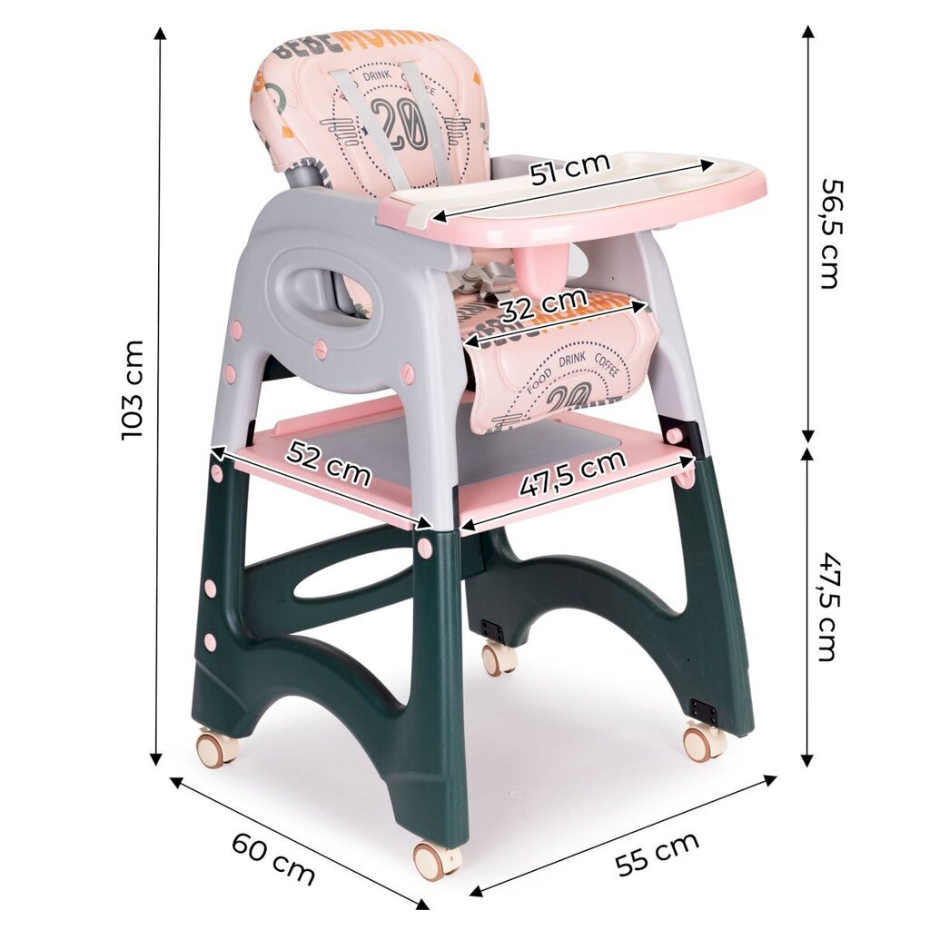 syöttötuoli 2in1, vaaleanpunainen hinta ja tiedot | Syöttötuolit | hobbyhall.fi