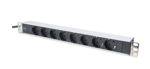 Digitus Virtajohto PDU 19", 1U, 8 pistorasiaa, teho: 16A, 4000W, alumiini, 2m hinta ja tiedot | Jatkojohdot ja kaapelikelat | hobbyhall.fi