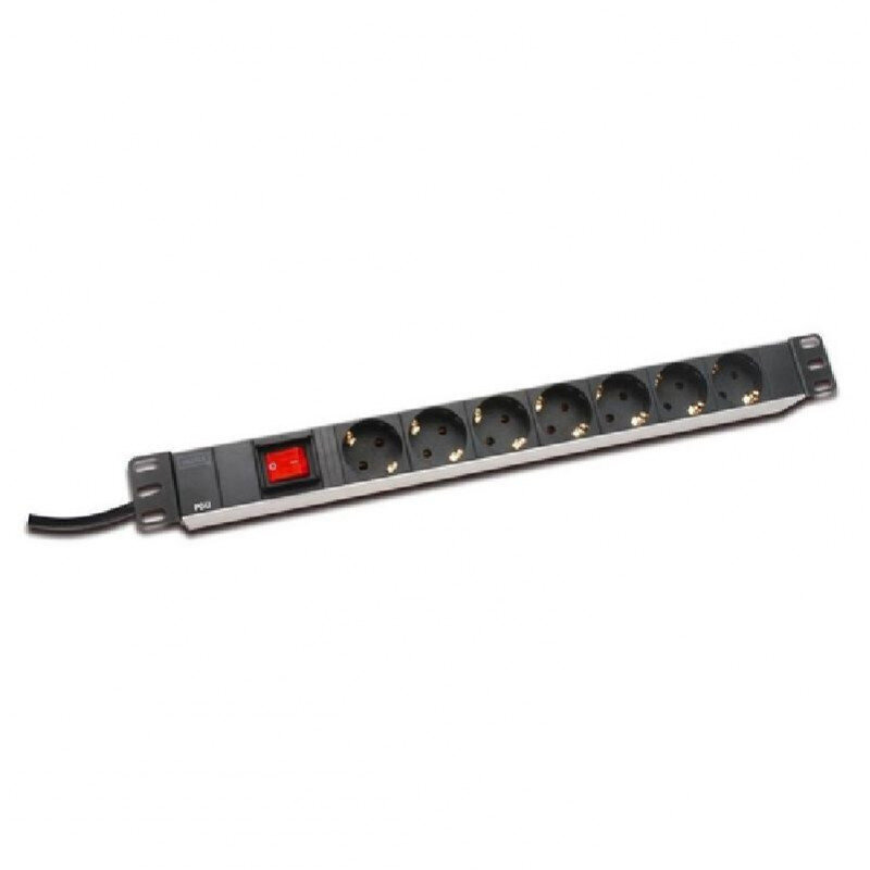 Digitus Jakojohto PDU 19", 1U, 7 pistorasiaa, teho: 16A, 4000W, alumiini, kytkin, 2m hinta ja tiedot | Jatkojohdot ja kaapelikelat | hobbyhall.fi