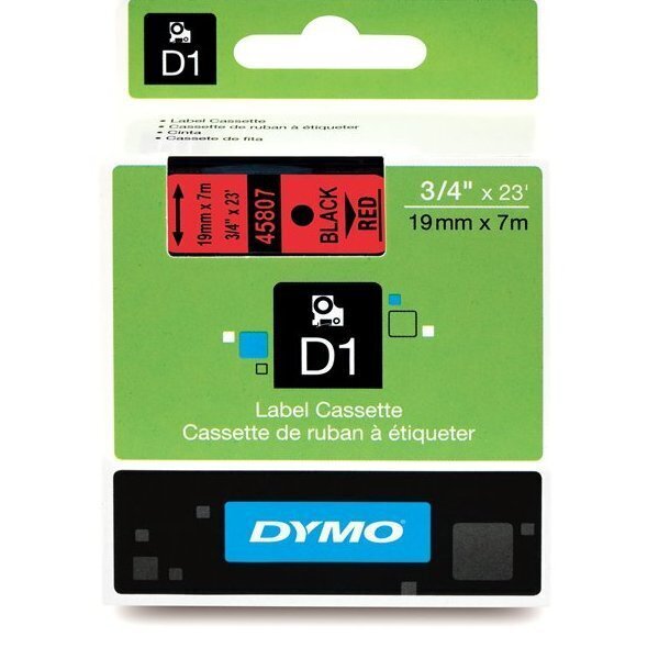 dymo alkuperäinen värinauhakasetti, dymo, 45807, s0720870, musta tulostus/punainen pohja, 7 m, 19 mm, d1 hinta ja tiedot | Tulostustarvikkeet | hobbyhall.fi