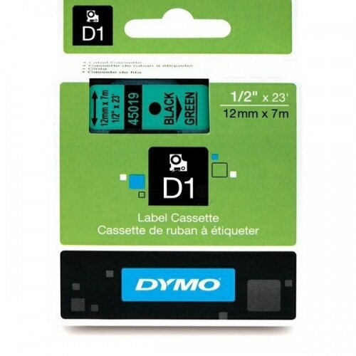 dymo alkuperäinen värikasetti, dymo, 45019, s0720590, musta tulostus/vihreä pohja, 7 m, 12 mm, d1 hinta ja tiedot | Tulostustarvikkeet | hobbyhall.fi