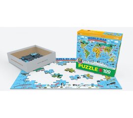 Palapeli Eurographics, 6100-5554, Illustrated Map of the World, 100 kpl hinta ja tiedot | Palapelit | hobbyhall.fi