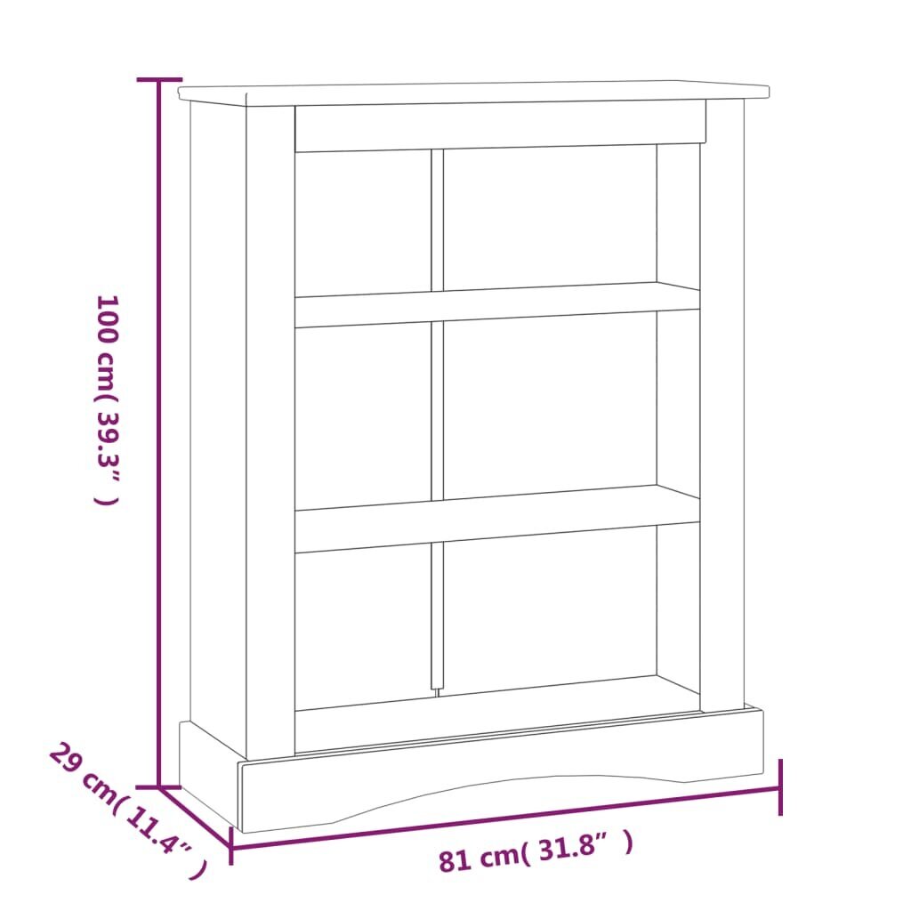 vidaXL Kirjahylly 3 tasoa Meksikon mänty Corona harmaa 81x29x100 cm hinta ja tiedot | Hyllyt | hobbyhall.fi